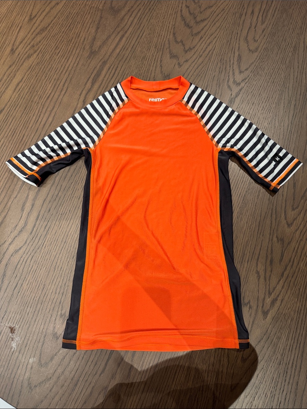 Reima Kids' Orange Short Sleeve Rashguard with Striped Sleeves